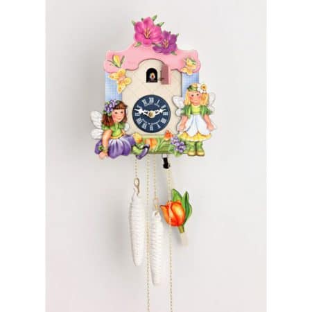 Black Forest Elven Girls cuckoo clock, Painted pine, 1 day mechanical movement