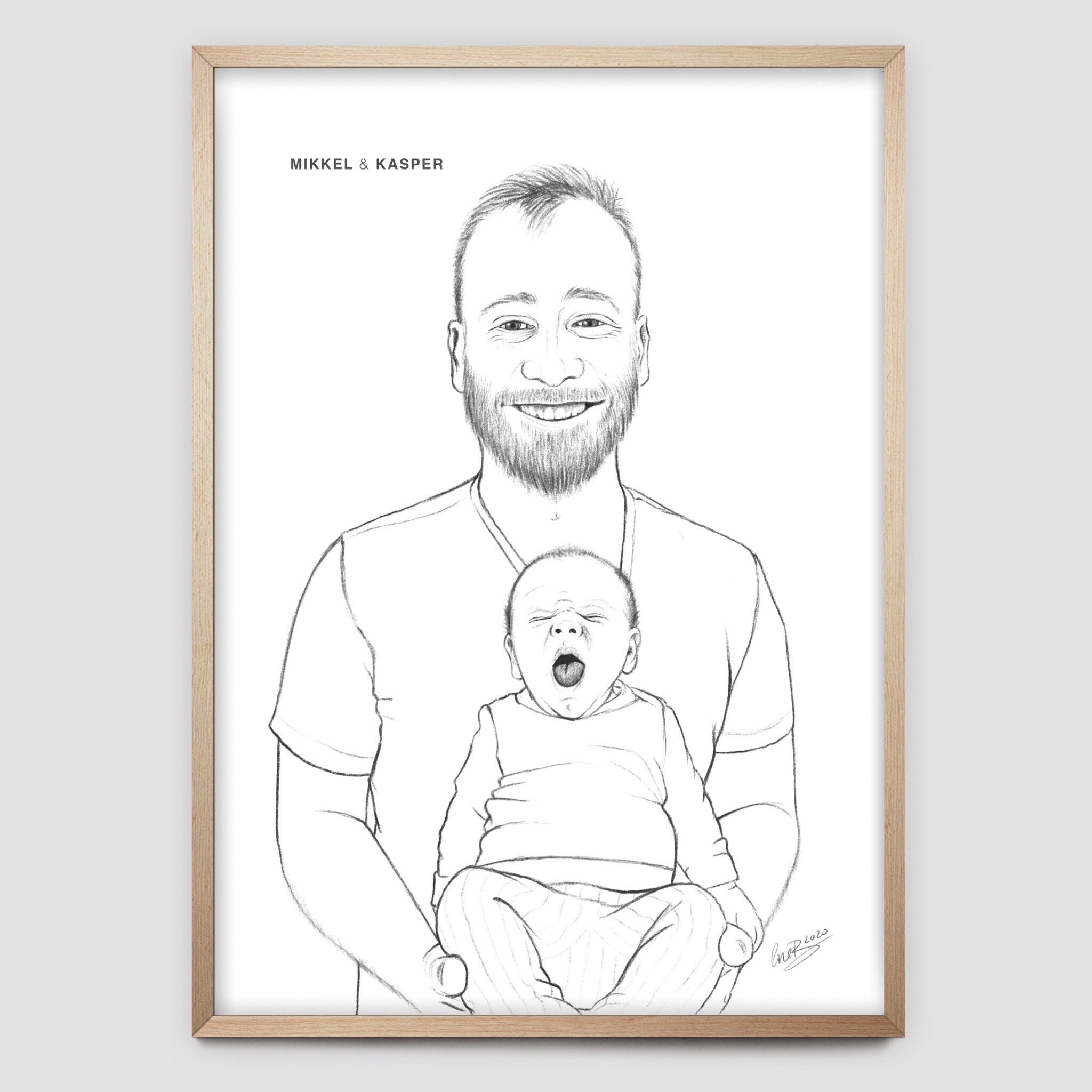 Stregtegning af far og baby