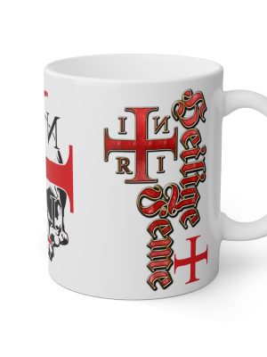 oly Vehm Mug White Edition Side View with Detailed Skull and INRI Inscription