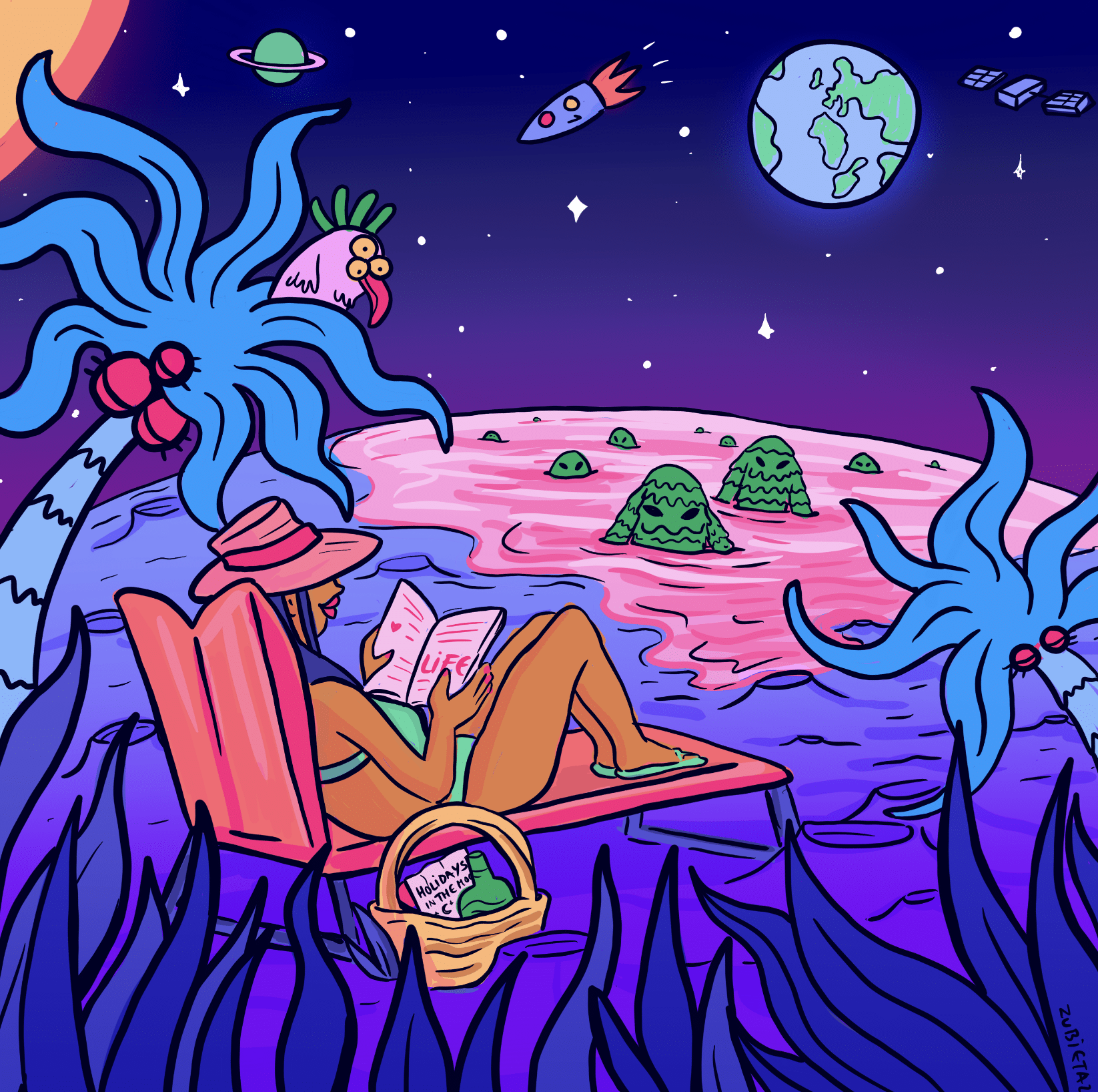 Holidays in the moon girlie pop alien poster art