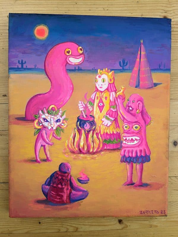 The coven, psychedelic surreal gouache art print desert ritual by zubieta