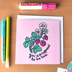 Strawberries motivational greeting card psychedelic art by zubieta