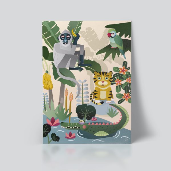 Jungeldyr Plakat | Barnerom plakater interiør til veggen tilbehør | rammer | dyr | dyremotiv | ape | tiger | jungel | undulat | krokodille |dåp | gavetips illustrasjon pastell Ohoi Studio
