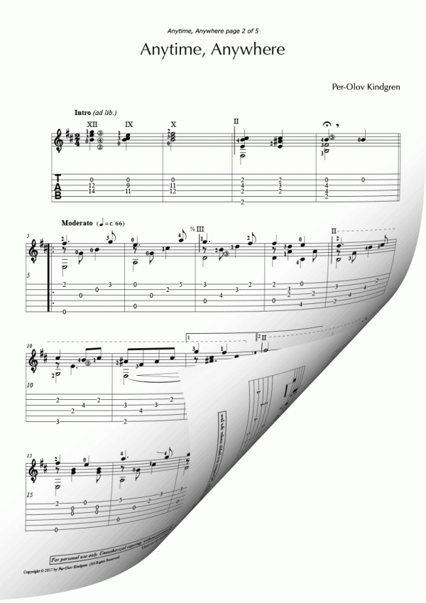 Anytime, Anywhere (Sheet Music + TAB)