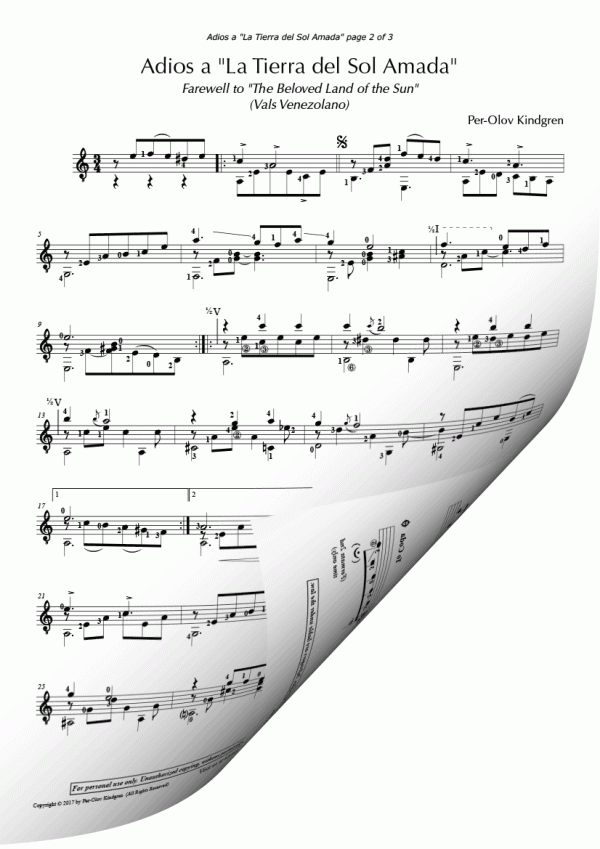 Adios a "La Tierra del Sol Amada" (Sheet Music)