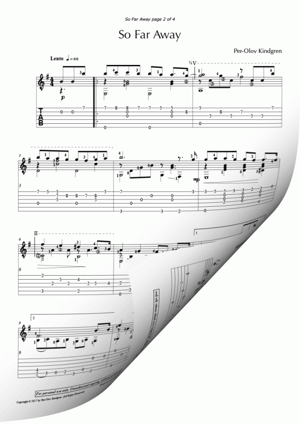 So Far Away (Sheet Music + TAB)