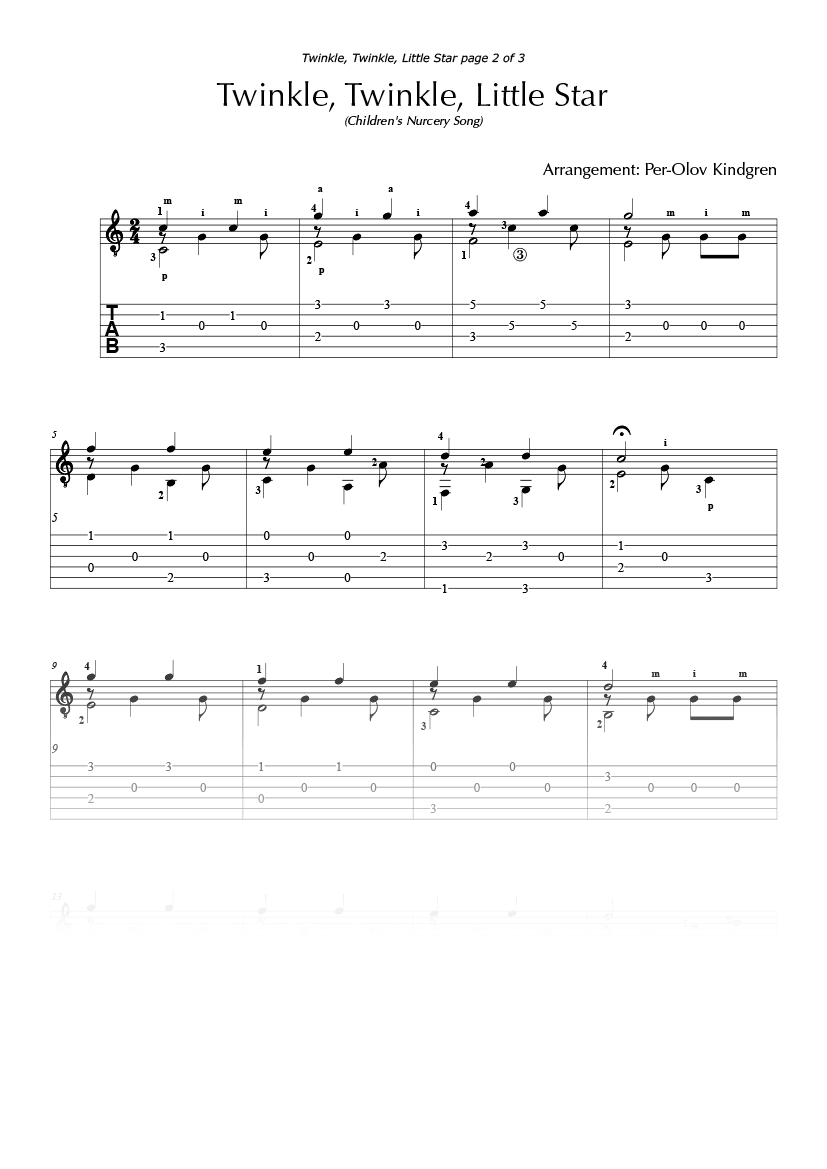 Twinkle, Twinkle, Little Star (Sheet Music + TAB) – PER-OLOV KINDGREN ...