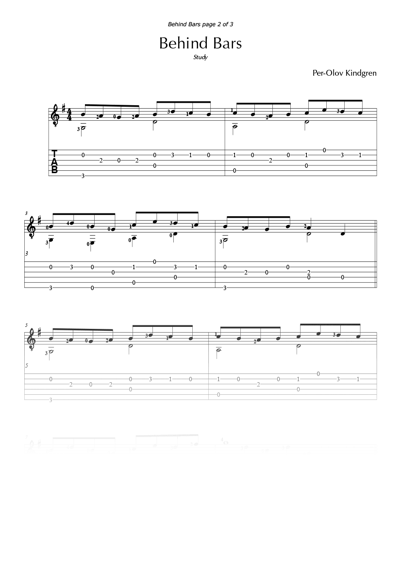 Behind Bars (sheet music + TABs)