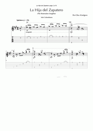 La Hija del Zapatero (The Shoemakers Daughter) (sheet music + TABs)