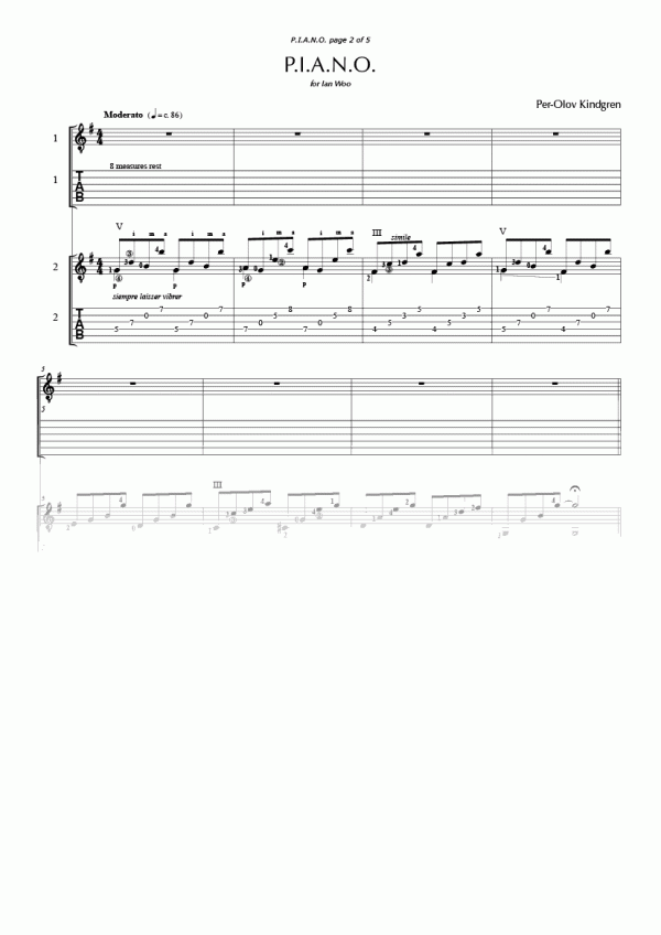 P.I.A.N.O. for 2 guitars (sheet music + TABs)