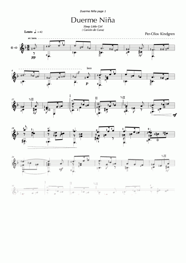 Duerme Niña (Lullaby) (sheet music)