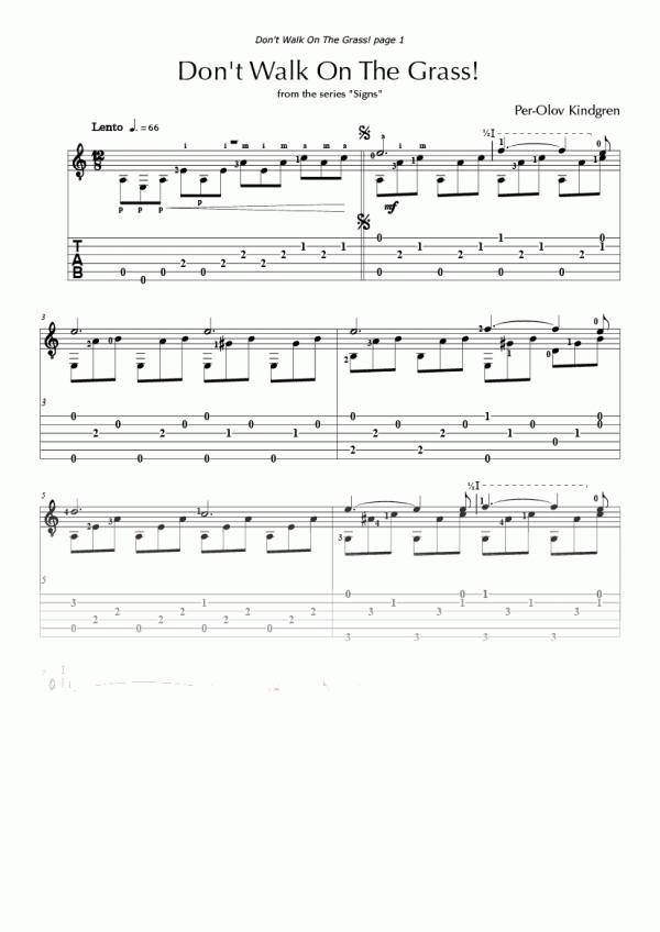 Don't Walk On The Grass (sheet music + TABs)