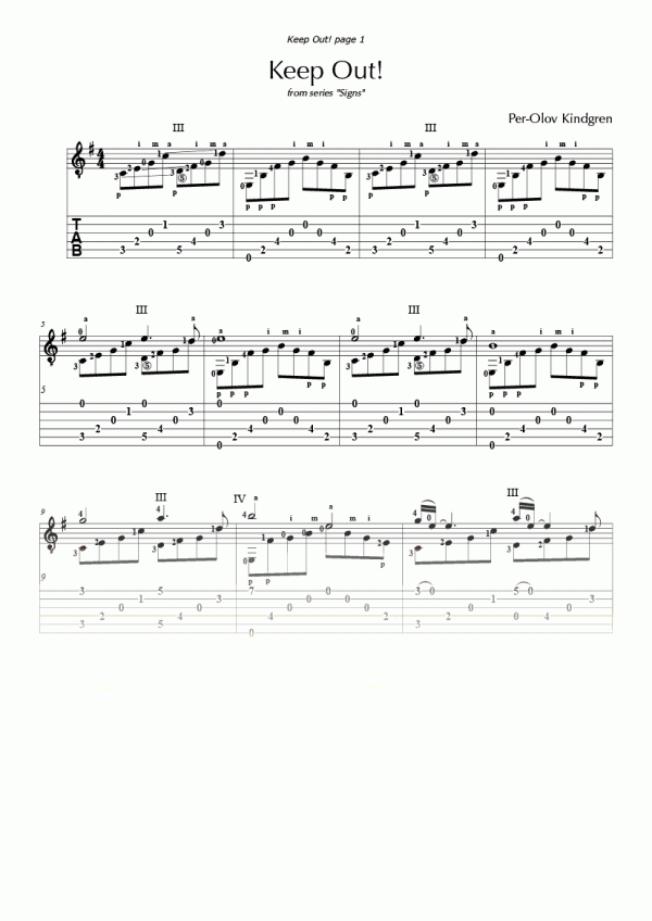 Keep Out! (sheet music + TABs)