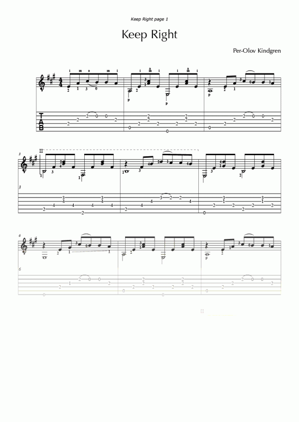 Keep Right (sheet music + TAB)