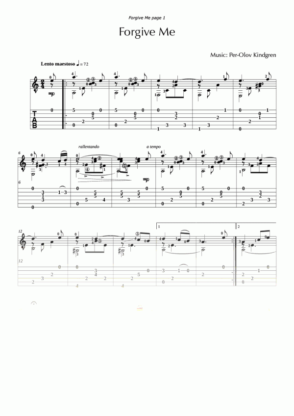 Forgive Me (sheet music + TABs)