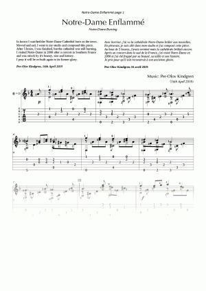 Notre Dame Enflammée (sheet music + TABs)