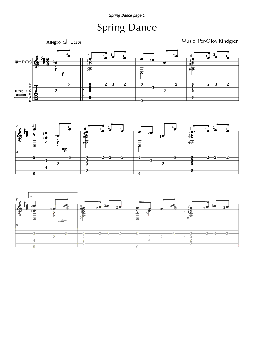 Spring Dance (sheet music + TABs) PEROLOV KINDGREN MUSIC ONLINE