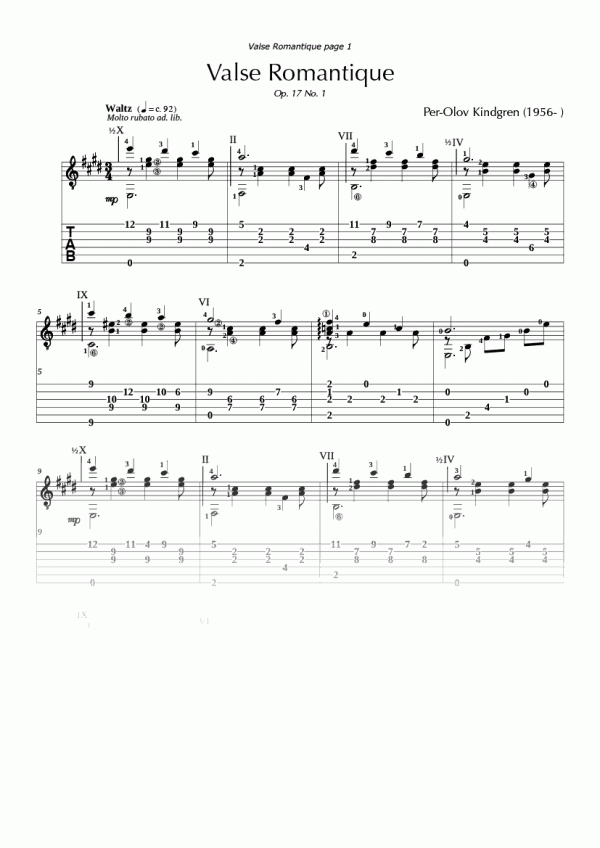 Valse Romantique (sheet music + TABs)