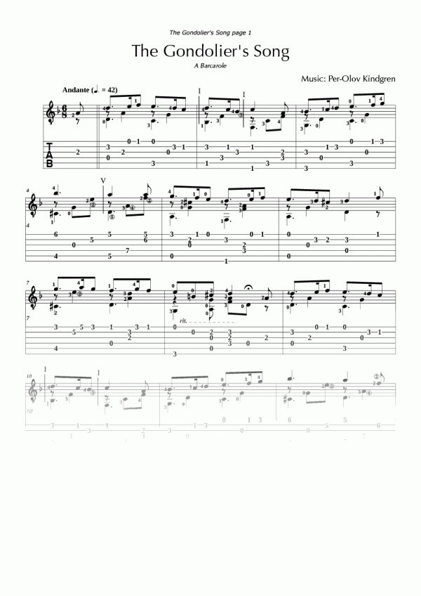 The Gondolier's Song (sheet music +  TABs)