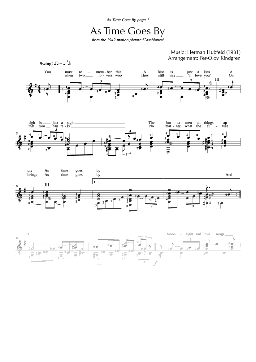 As Time Goes By (sheet music) – PER-OLOV KINDGREN MUSIC ONLINE