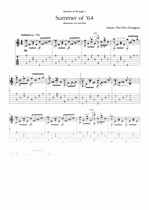 Summer of '64 (sheet music + TABs)