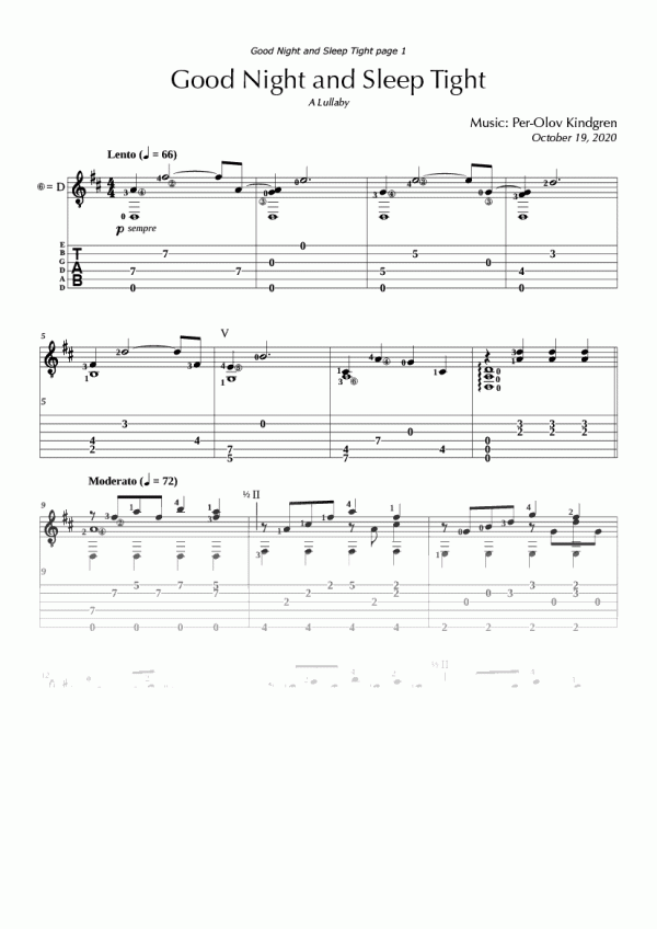 Good Night and Sleep Tight (sheet music + TABs)