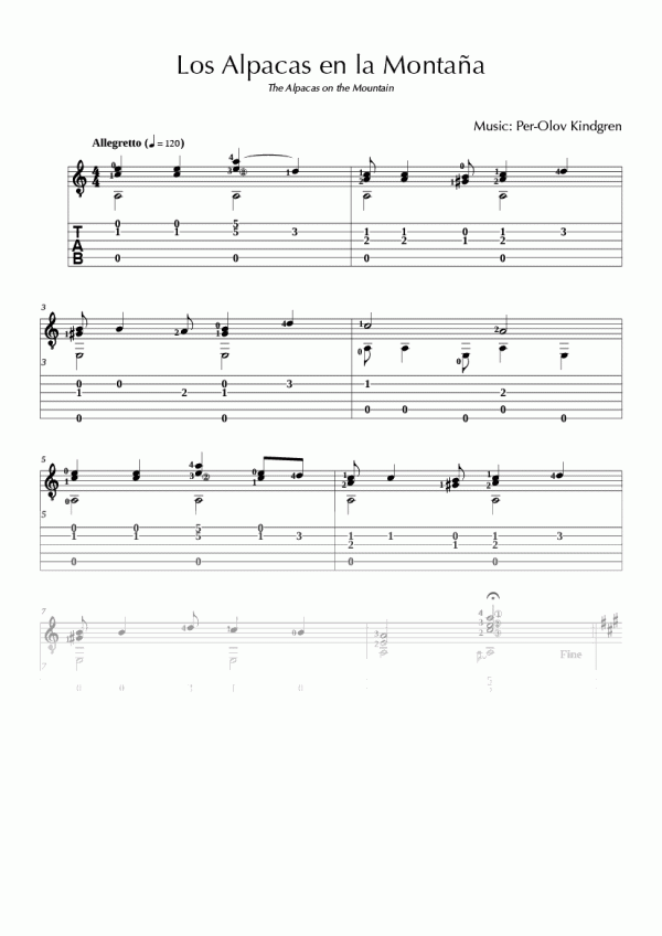 Los Alpacas en la Montaña (sheet music + TABs)