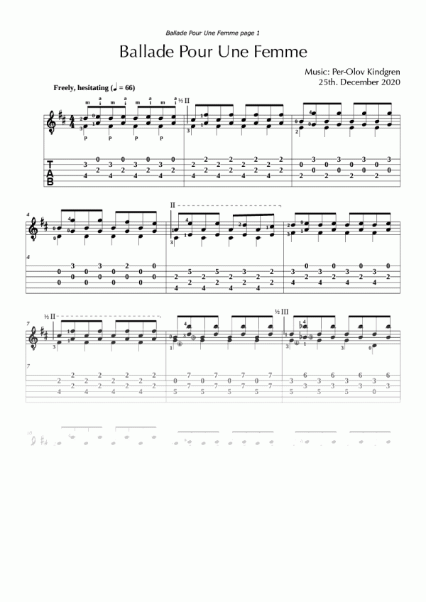 Ballade Pour Une Femme (sheet music + Tab)