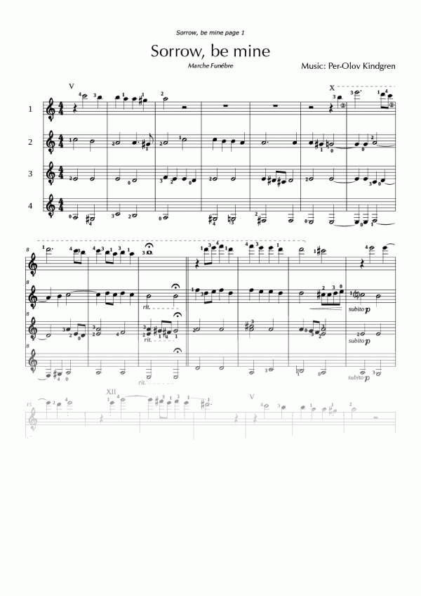 Sorrow be mine for 4 guitars (sheet music)