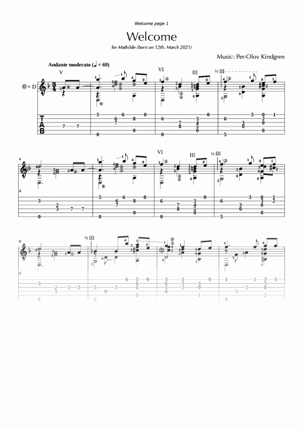 Welcome (sheet music + TABs)