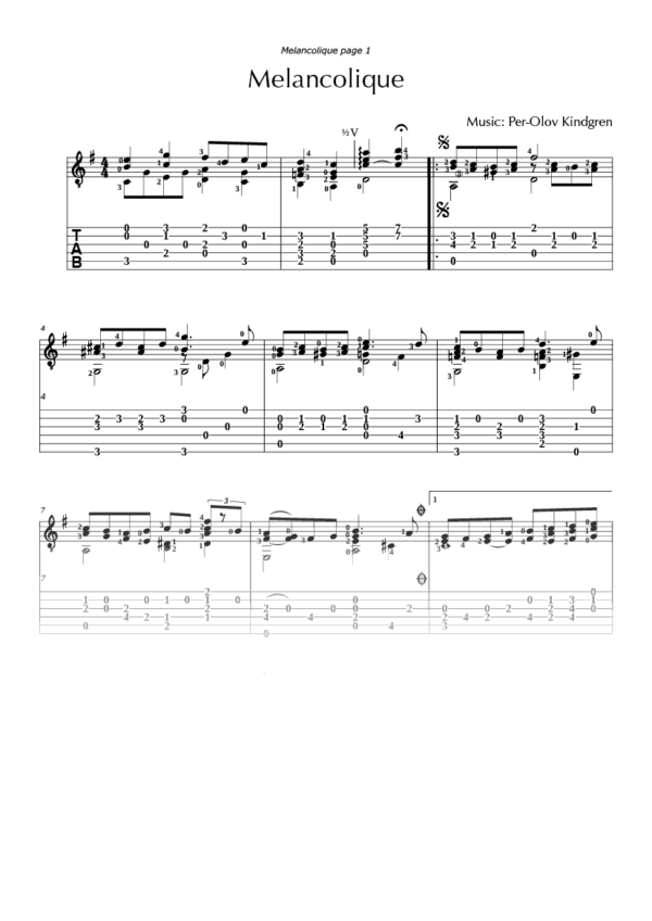 Melancolique (sheet music + TAB)