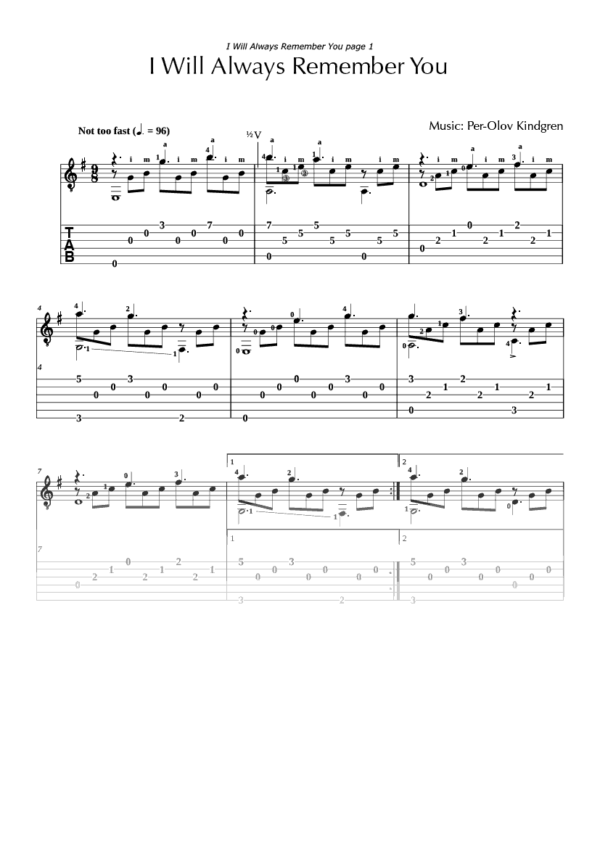 I Will Always Remember You (sheet music + TABs)