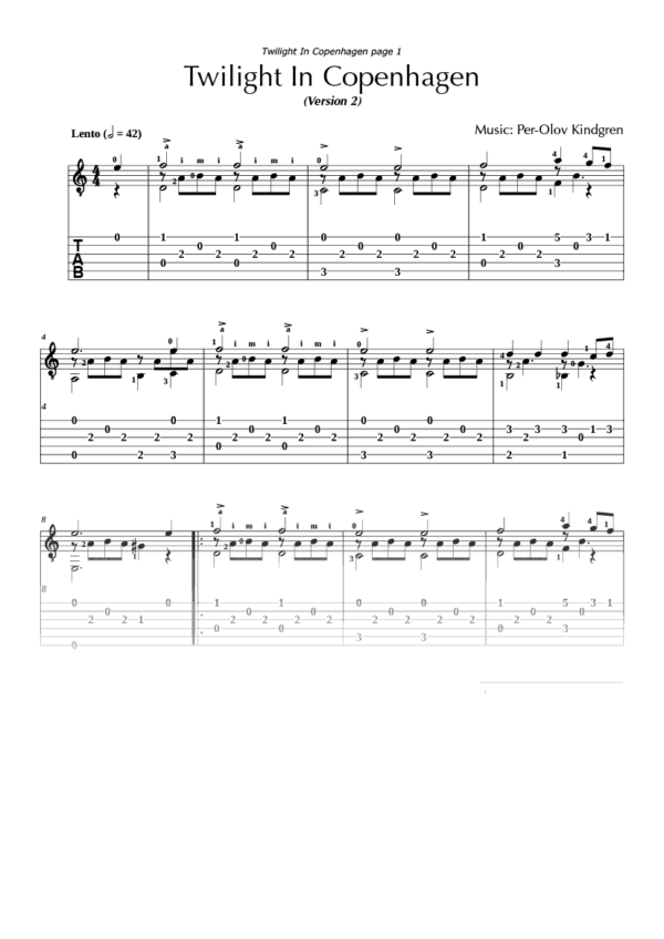 Twilight In Copenhagen (sheet music + TABs)