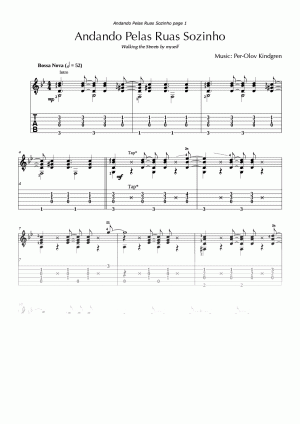 Andando Pelas Ruas Sozinho (sheet music + TABs)