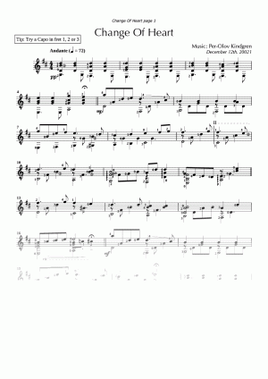 Change Of Heart (sheet music)