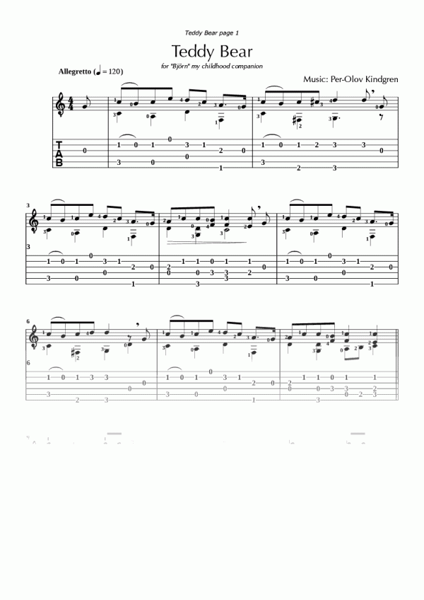 Teddy Bear (sheet music + TAB)