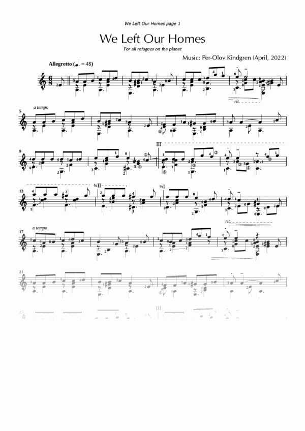 We Left Our Homes (sheet music)