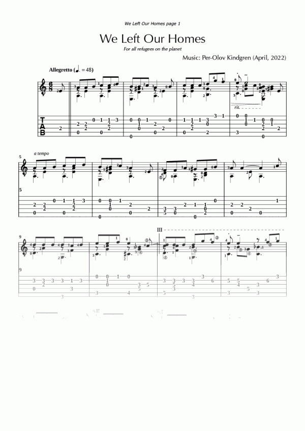 We Left Our Homes (sheet music + TAB)