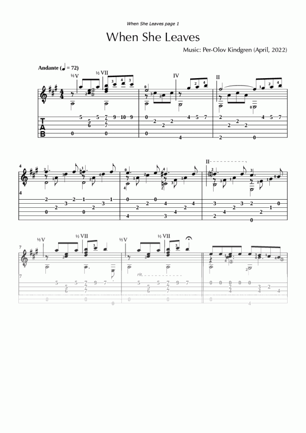 When She Leaves (sheet music + TAB)