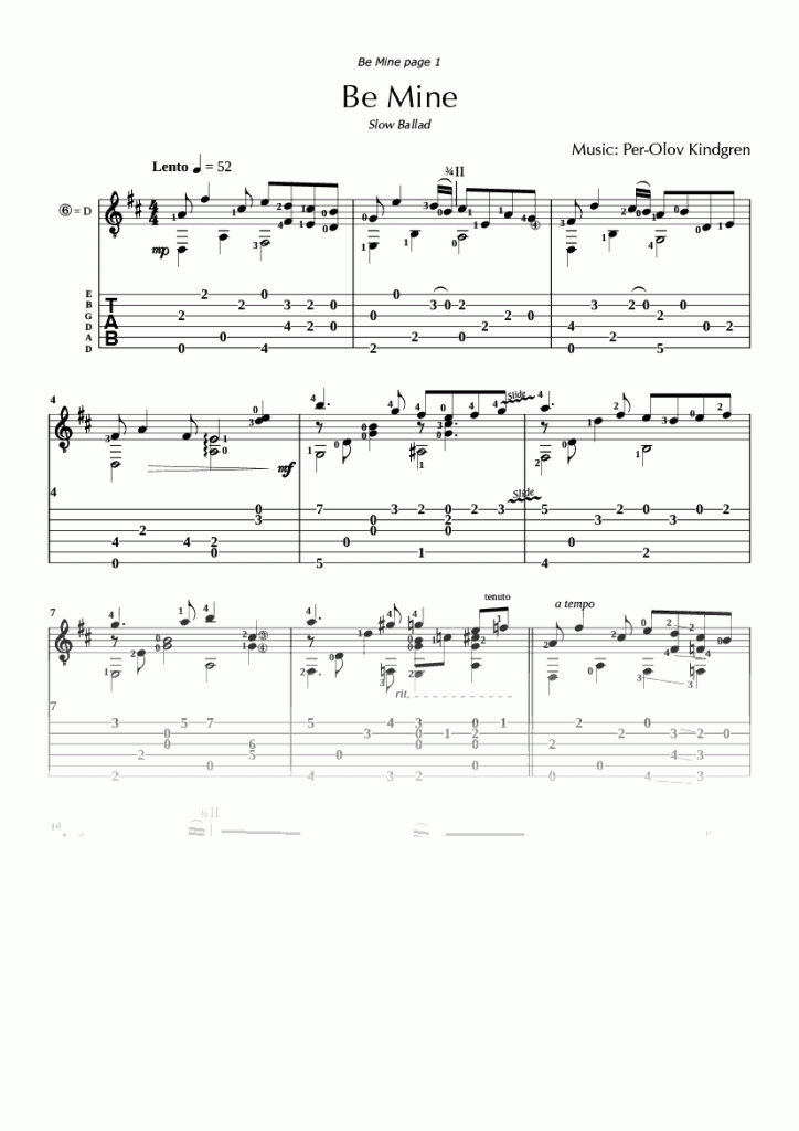 Be Mine Sheet Music Tabs Per Olov Kindgren Music Online