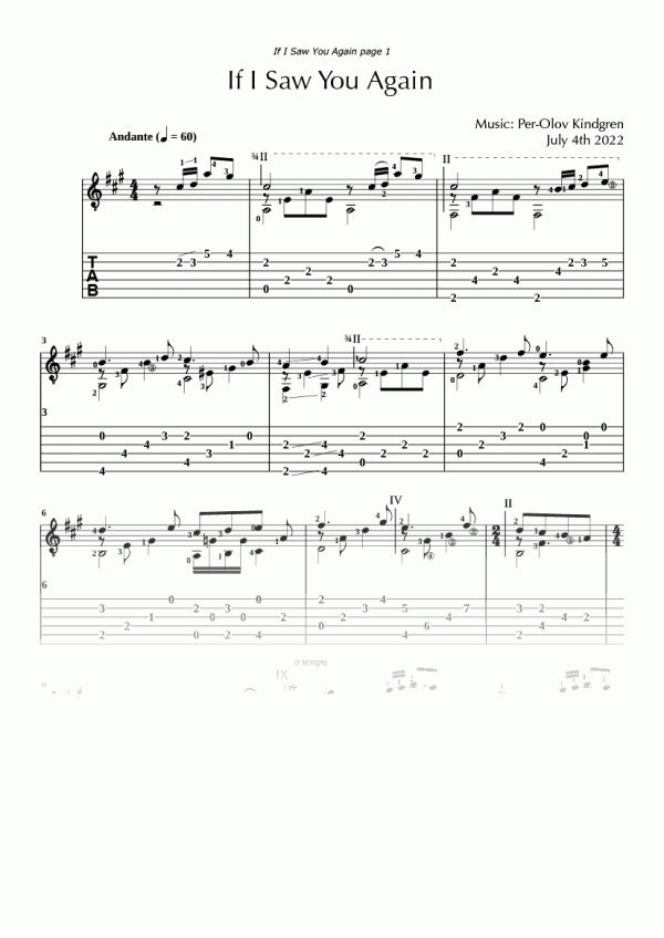 If I Saw You Again (sheet music + TABs)