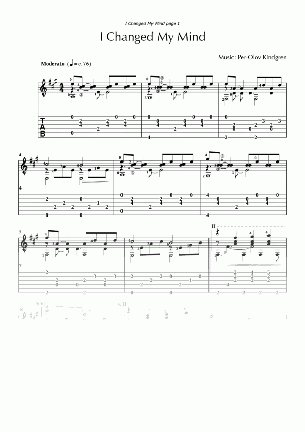 I Changed My Mind (sheet music + TAB)