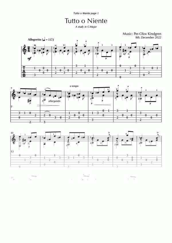 Tutto o Niente (sheet music + TAB)