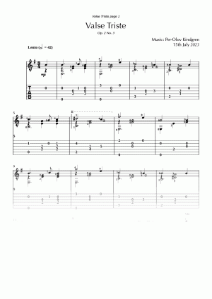 Valse Triste Op. 2 No. 3 (sheet music + TABs)