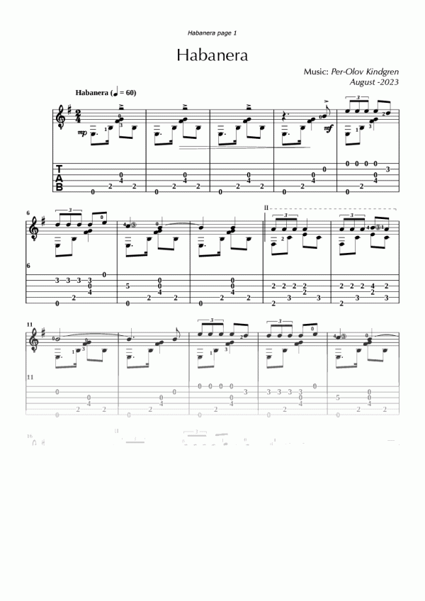 Habanera (sheet music + TABs)