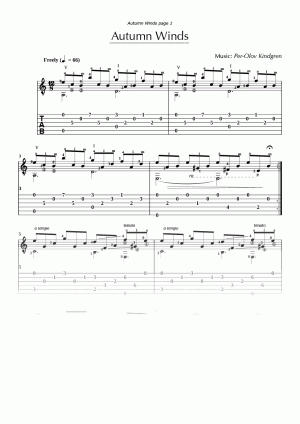 Autumn Winds (sheet music + TABs)