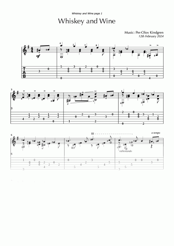 Whiskey and Wine (sheet music + TABs)