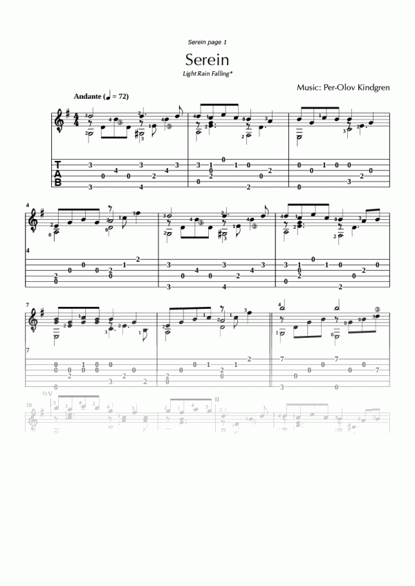 Serein (sheet music + TABs)