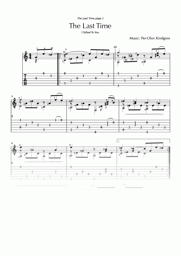 The Last Time (sheet music + TABs)