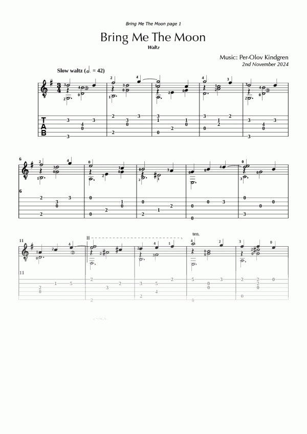 Bring Me The Moon (sheet music + Tabs)